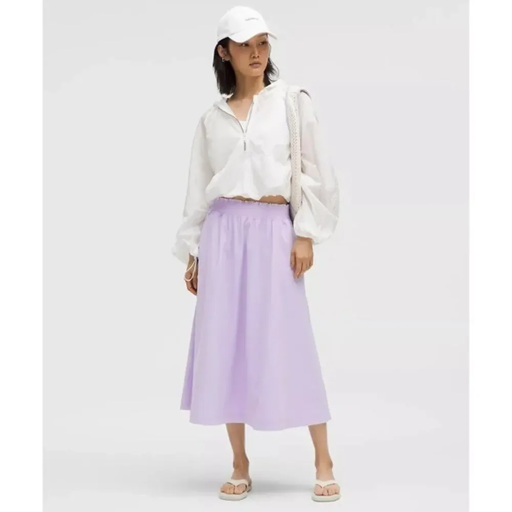 Lululemon Stretch Woven Ruffle-Waist Midi Skirt Lavender Frost XL NWT‎